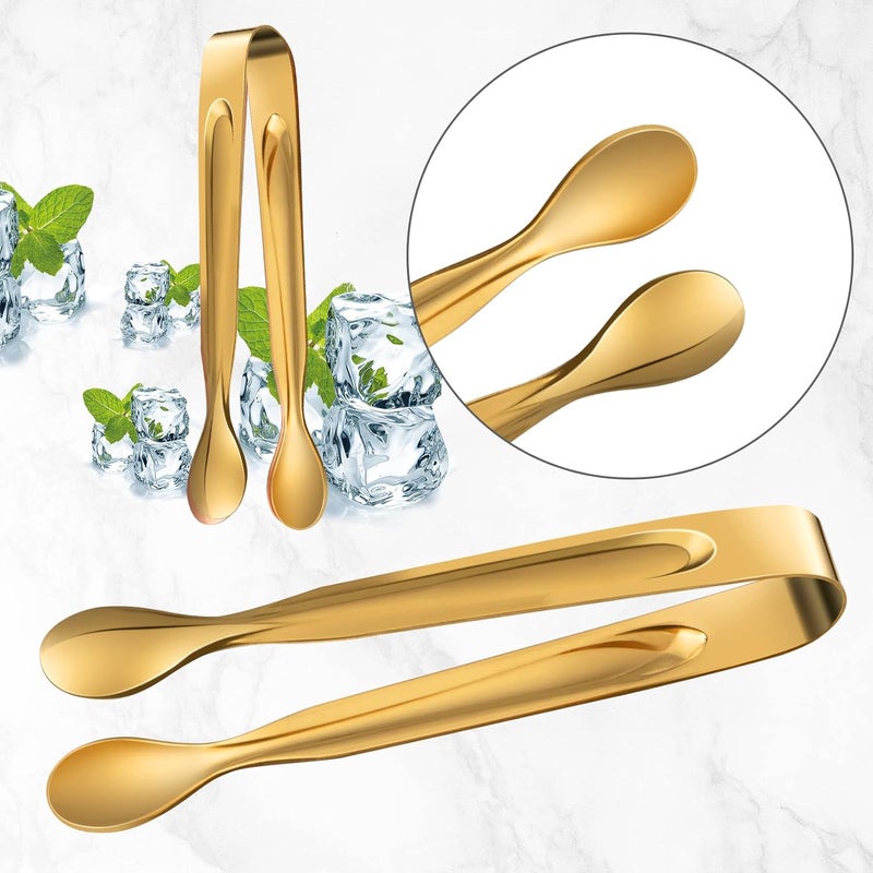 NANASO 12 حزمة ملاقط تقديم صغيرة، ستانلس ستيل، 4.3 إنش (ذهبي) للمقبلات، الحلويات، السكر، دلو الثلج - Image 3